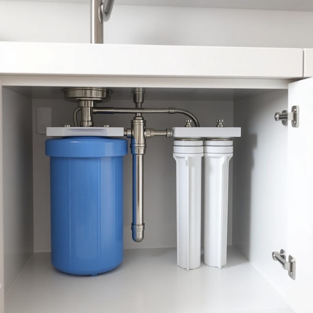 Reverse osmosis drinking water system installed under a kitchen sink